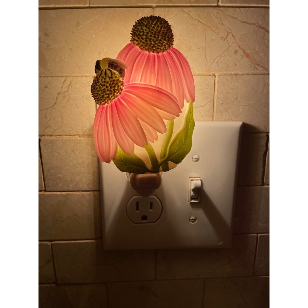 Vintage Iris & Orchid Coneflower and & Bee Night Light Vintage - Picture 8 of 9